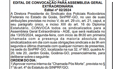 EDITAL DE CONVOCAÇÃO PARA ASSEMBLEIA GERAL EXTRAORDINÁRIA Edital nº 02/2024